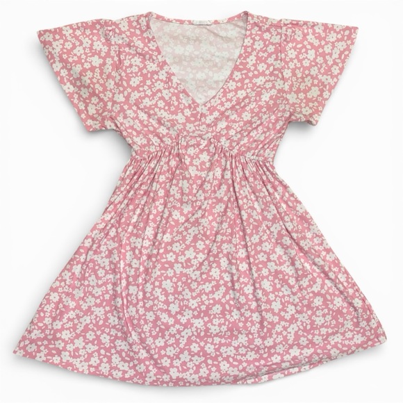 Ardene Pink Floral V-Neck Mini Dress - Picture 2 of 10